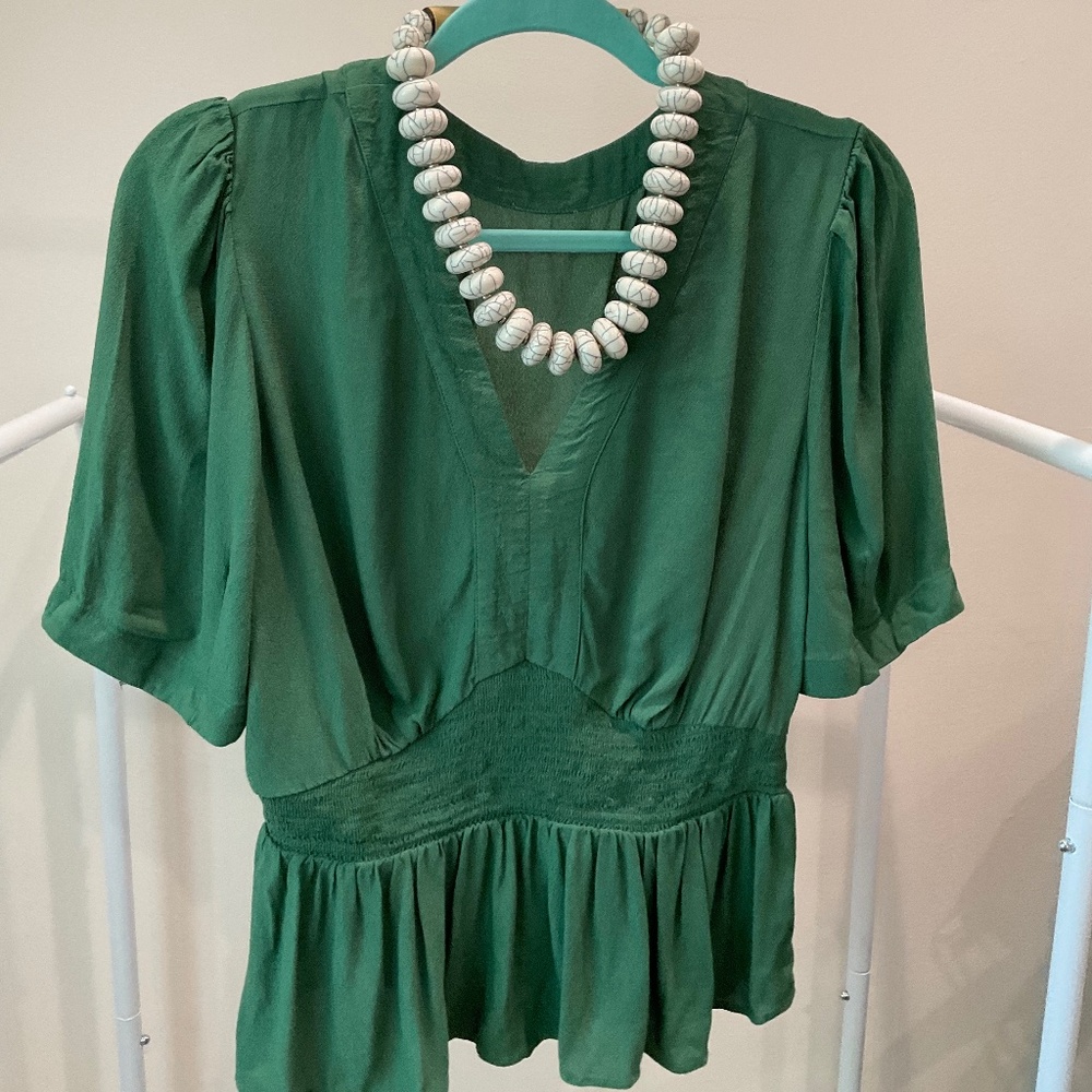 Ann Taylor Floral smocked waist top